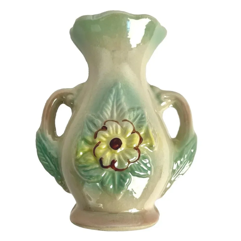 Vintage Japan Floral Bud Vase Pastel Green Raised Flower Cottagecore Decor